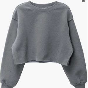 Cropped Sweatshirt Long Sleeves Pullover Fleece Crop Top [XL]